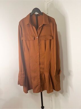 Auburn Pinstripe Button Down Blouse | Long Sleeve Collared Shirt | Plus Size 3XL